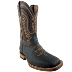 Bota Texana Masculina Vimar Boots Bico Quadrado Couro Discovery Preto Sola Nebraska Ref:81418