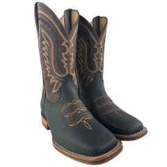 Bota Texana Masculina Vimar Boots Bico Quadrado Couro Discovery Preto Sola Nebraska Ref:81418