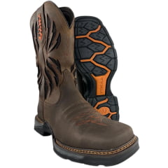Bota Texana Masculina Vimar Boots Bico Quadrado Couro Hidro Oil Coffe/Fóssil Castanho Sola Tundra 004 Ref:81410