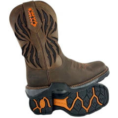 Bota Texana Masculina Vimar Boots Bico Quadrado Couro Hidro Oil Coffe/Fóssil Castanho Sola Tundra 004 Ref:81410