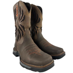Bota Texana Masculina Vimar Boots Bico Quadrado Couro Hidro Oil Coffe/Fóssil Castanho Sola Tundra 004 Ref:81410