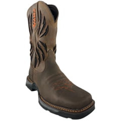 Bota Texana Masculina Vimar Boots Bico Quadrado Couro Hidro Oil Coffe/Fóssil Castanho Sola Tundra 004 Ref:81410