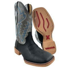 Bota Texana Masculina Vimar Boots Bico Quadrado Couro Hidro Oil Preto Sola Smoke Ref:81408