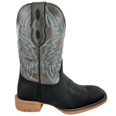 Bota Texana Masculina Vimar Boots Bico Quadrado Couro Hidro Oil Preto Sola Smoke Ref:81408