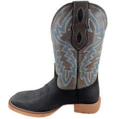 Bota Texana Masculina Vimar Boots Bico Quadrado Couro Hidro Oil Preto Sola Smoke Ref:81408