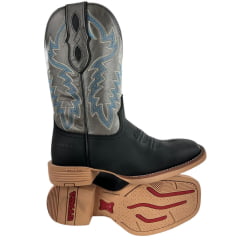 Bota Texana Masculina Vimar Boots Bico Quadrado Couro Hidro Oil Preto Sola Smoke Ref:81408