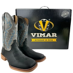 Bota Texana Masculina Vimar Boots Bico Quadrado Couro Hidro Oil Preto Sola Smoke Ref:81408
