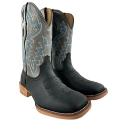Bota Texana Masculina Vimar Boots Bico Quadrado Couro Hidro Oil Preto Sola Smoke Ref:81408