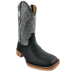 Bota Texana Masculina Vimar Boots Bico Quadrado Couro Hidro Oil Preto Sola Smoke Ref:81408