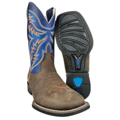 Bota Texana Masculina Vimar Boots Bico Quadrado Crazy Fossil Café Anil Sola Magnum Ref:81350
