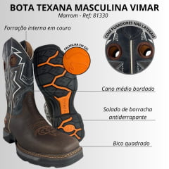 Bota Texana Masculina Vimar Cano Médio Tundar Bico Quadrado Solado Jump Café/Azul Marinho Ref:81330
