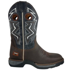 Bota Texana Masculina Vimar Cano Médio Tundar Bico Quadrado Solado Jump Café/Azul Marinho Ref:81330