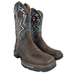 Bota Texana Masculina Vimar Cano Médio Tundar Bico Quadrado Solado Jump Café/Azul Marinho Ref:81330