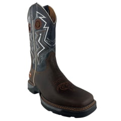 Bota Texana Masculina Vimar Cano Médio Tundar Bico Quadrado Solado Jump Café/Azul Marinho Ref:81330