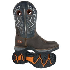 Bota Texana Masculina Vimar Cano Médio Tundar Bico Quadrado Solado Jump Café/Azul Marinho Ref:81330