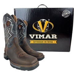 Bota Texana Masculina Vimar Cano Médio Tundar Bico Quadrado Solado Jump Café/Azul Marinho Ref:81330