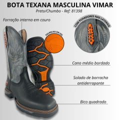 Bota Texana Masculina Vimar Cano Médio Tundra Bico Quadrado Solado Jump Preto/Chumbo Ref:81398