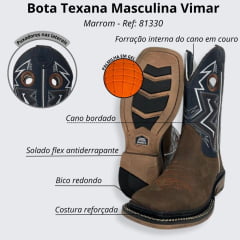 Bota Texana Masculina Vimar Marrom Escuro Solado Work - Ref. 81323