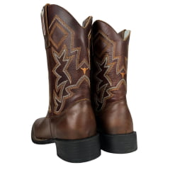 Bota Texana Masculino Big Bull Boots Couro Floater Tabaco/ F Cela Com Bordado Ref:900-110 Cenoura