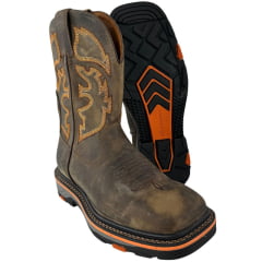 Bota Texana Masculina Goyazes Bico Quadrado Work Preto Dallas Tabaco Bordado Laranja Ref:267401-CK04