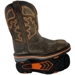 Bota Texana Masculina Goyazes Bico Quadrado Work Preto Dallas Tabaco Bordado Laranja Ref:267401-CK04