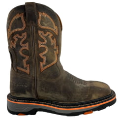 Bota Texana Masculina Goyazes Bico Quadrado Work Preto Dallas Tabaco Bordado Laranja Ref:267401-CK04