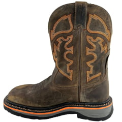 Bota Texana Masculina Goyazes Bico Quadrado Work Preto Dallas Tabaco Bordado Laranja Ref:267401-CK04
