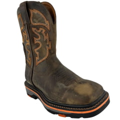 Bota Texana Masculina Goyazes Bico Quadrado Work Preto Dallas Tabaco Bordado Laranja Ref:267401-CK04
