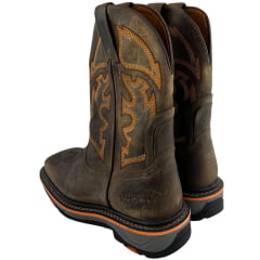 Bota Texana Masculina Goyazes Bico Quadrado Work Preto Dallas Tabaco Bordado Laranja Ref:267401-CK04