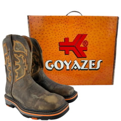 Bota Texana Masculina Goyazes Bico Quadrado Work Preto Dallas Tabaco Bordado Laranja Ref:267401-CK04