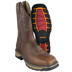 Bota Texana Masculino Jácomo Bico Quadrado Solado Work Couro Fóssil Bufalino Saar - Ref:30001/WEB Bota Texana Masculino Jácomo Bico Quadrado Solado Work Couro Fóssil Bufalino Saar - Ref:30001/WEB