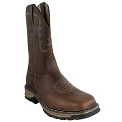 Bota Texana Masculino Jácomo Bico Quadrado Solado Work Couro Fóssil Bufalino Saar - Ref:30001/WEB