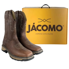 Bota Texana Masculino Jácomo Bico Quadrado Solado Work Couro Fóssil Bufalino Saar - Ref:30001/WEB