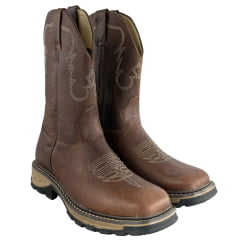 Bota Texana Masculino Jácomo Bico Quadrado Solado Work Couro Fóssil Bufalino Saar - Ref:30001/WEB