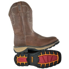 Bota Texana Masculino Jácomo Bico Quadrado Solado Work Couro Fóssil Bufalino Saar - Ref:30001/WEB