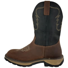 Bota Texana Masculina Jácomo Bico Quadrado Work Couro Mustang Sella Fóssil Oil Preto Ref:30001/WEB