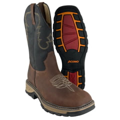 Bota Texana Masculina Jácomo Bico Quadrado Work Couro Mustang Sella Fóssil Oil Preto Ref:30001/WEB Bota Texana Masculina Jácomo Bico Quadrado Work Couro Mustang Sella Fóssil Oil Preto Ref:30001/WEB