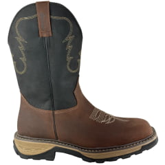 Bota Texana Masculina Jácomo Bico Quadrado Work Couro Mustang Sella Fóssil Oil Preto Ref:30001/WEB