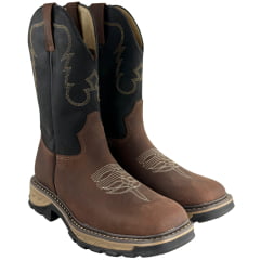Bota Texana Masculina Jácomo Bico Quadrado Work Couro Mustang Sella Fóssil Oil Preto Ref:30001/WEB