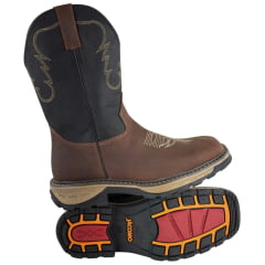 Bota Texana Masculina Jácomo Bico Quadrado Work Couro Mustang Sella Fóssil Oil Preto Ref:30001/WEB