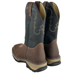 Bota Texana Masculina Jácomo Bico Quadrado Work Couro Mustang Sella Fóssil Oil Preto Ref:30001/WEB