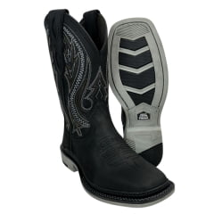 Bota Texana Masculina Vimar Boots Bico Quadrado Couro Crazy Horse Preto Com Cano Bordado Sola UTAH-002F2 Ref:81360