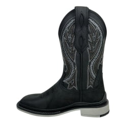 Bota Texana Masculina Vimar Boots Bico Quadrado Couro Crazy Horse Preto Com Cano Bordado Sola UTAH-002F2 Ref:81360