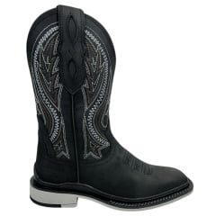 Bota Texana Masculina Vimar Boots Bico Quadrado Couro Crazy Horse Preto Com Cano Bordado Sola UTAH-002F2 Ref:81360