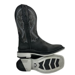 Bota Texana Masculina Vimar Boots Bico Quadrado Couro Crazy Horse Preto Com Cano Bordado Sola UTAH-002F2 Ref:81360