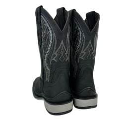 Bota Texana Masculina Vimar Boots Bico Quadrado Couro Crazy Horse Preto Com Cano Bordado Sola UTAH-002F2 Ref:81360