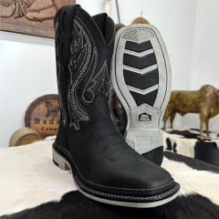 Bota Texana Masculina Vimar Boots Bico Quadrado Couro Crazy Horse Preto Com Cano Bordado Sola UTAH-002F2 Ref:81360