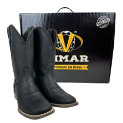 Bota Texana Masculina Vimar Boots Bico Quadrado Couro Discovery Preto Sola TXS-002F78 Ref:81363