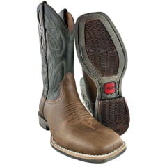 Bota Texana Masculina Vimar Boots Bico Quadrado Couro Fóssil Castanho Cano Verde Sola TXS -002F78 Ref:81405