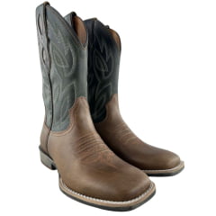 Bota Texana Masculina Vimar Boots Bico Quadrado Couro Fóssil Castanho Cano Verde Sola TXS -002F78 Ref:81405